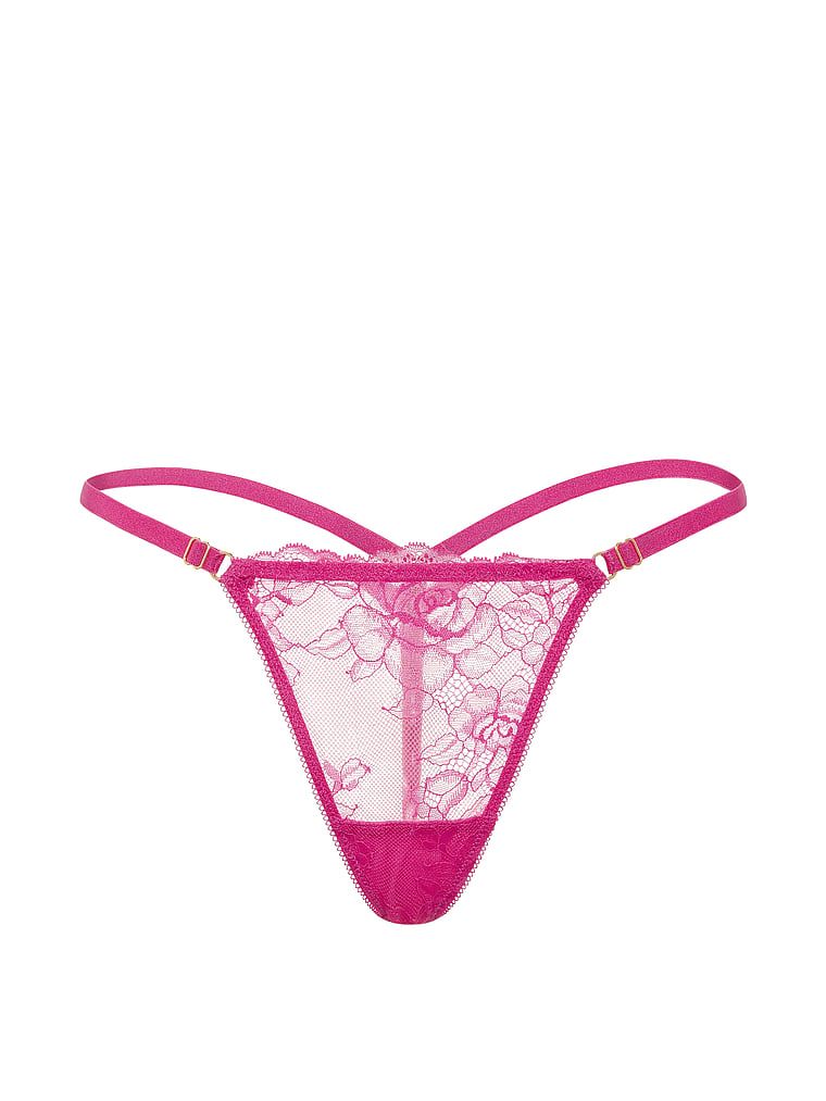 Tanga din dantelă cu curele reglabile, Rose Lace V-String. Produsul este roz și provine din colecția Very Sexy.