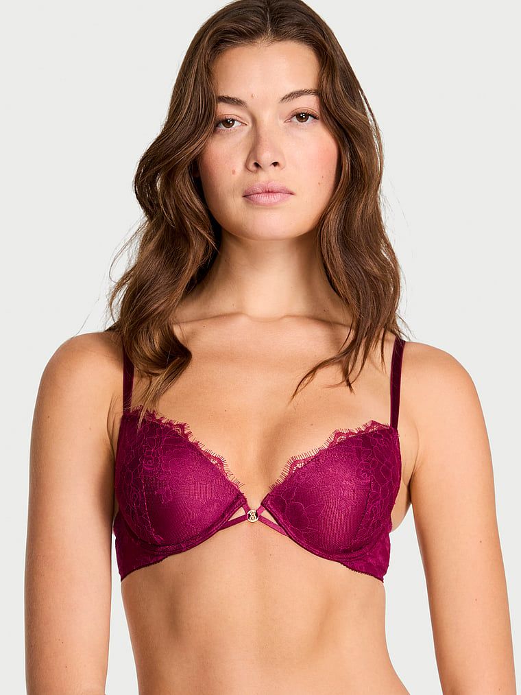 Very Sexy Sutien Demi cu decolteu adânc și căptușeală subțire, din dantelă cu trandafiri