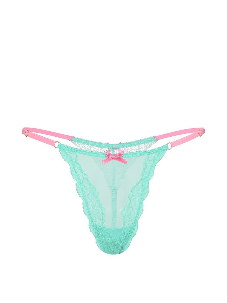 Tanga cu bretele ajustabile Tease. Produsul este albastru și provine din colecția Victoria's Secret.