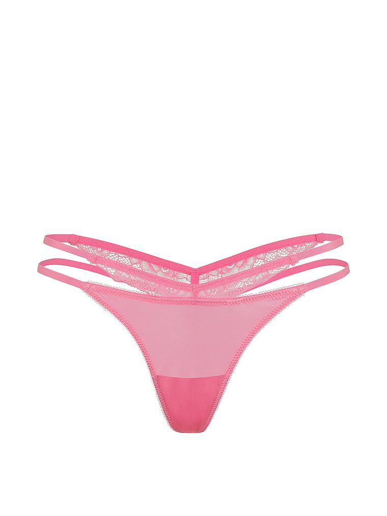 Tanga cu dantelă și decupaje pe laterale. Produsul este roz și provine din colecția Very Sexy.