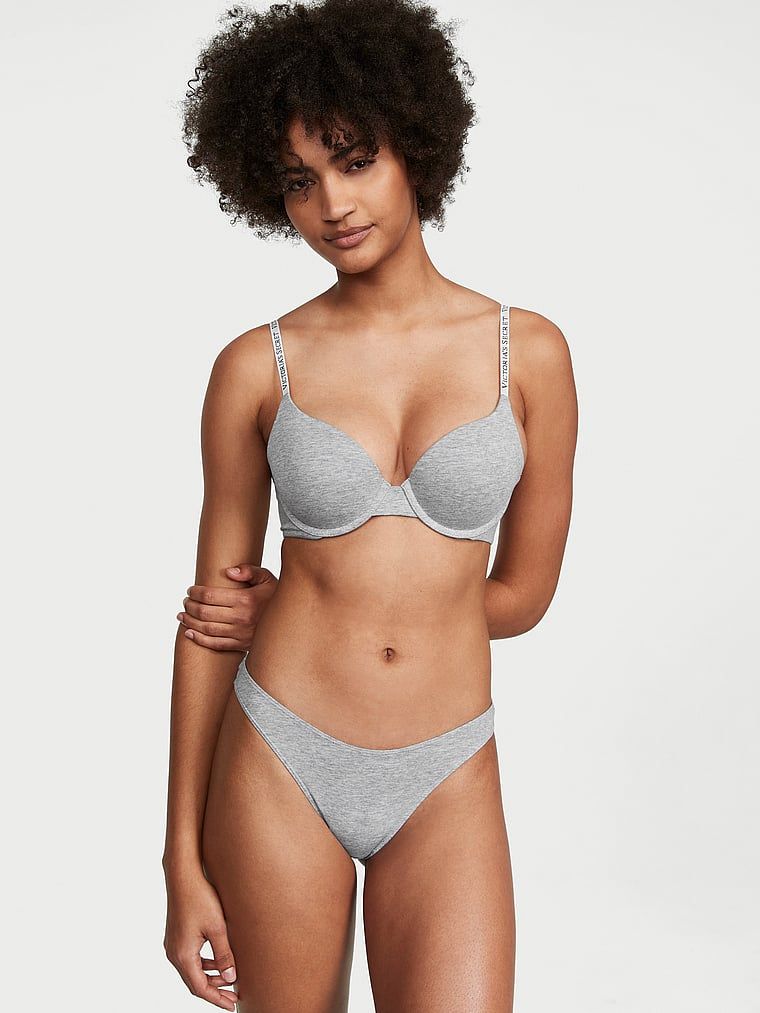 Tanga din bumbac High-Leg Scoop. Produsul este gri și provine din colecția Victoria's Secret.