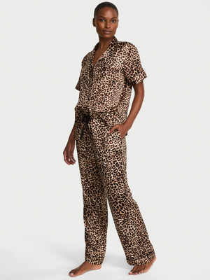 Victoria's Secret Set pijama lungă cu bluză cu mâneci scurte, din satin, Signature