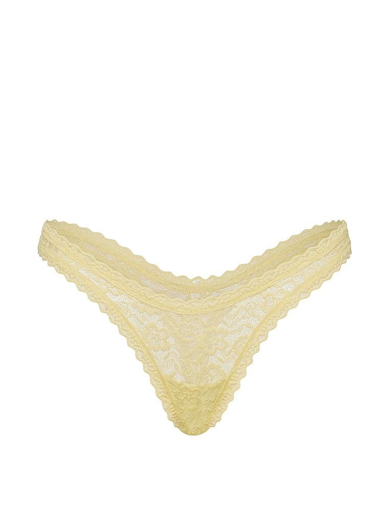 Tanga Ultra-Mini Scoop din dantelă. Produsul este galben și provine din colecția Lacie.