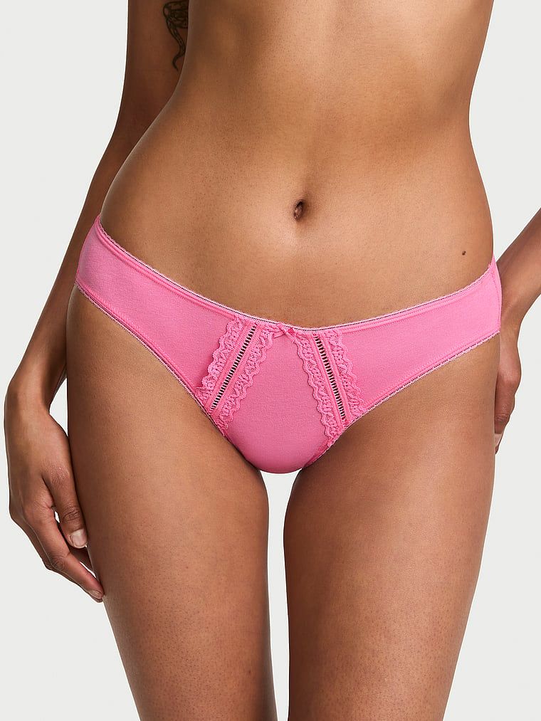 Victoria's Secret Chiloți Bikini din bumbac, cu margini din dantelă