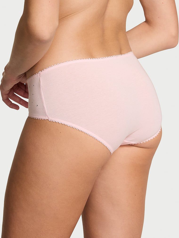 Chiloți din bumbac cu paiete Sparkle Hiphugger. Produsul este de culoare roz și provine din colecția Victoria's Secret.
