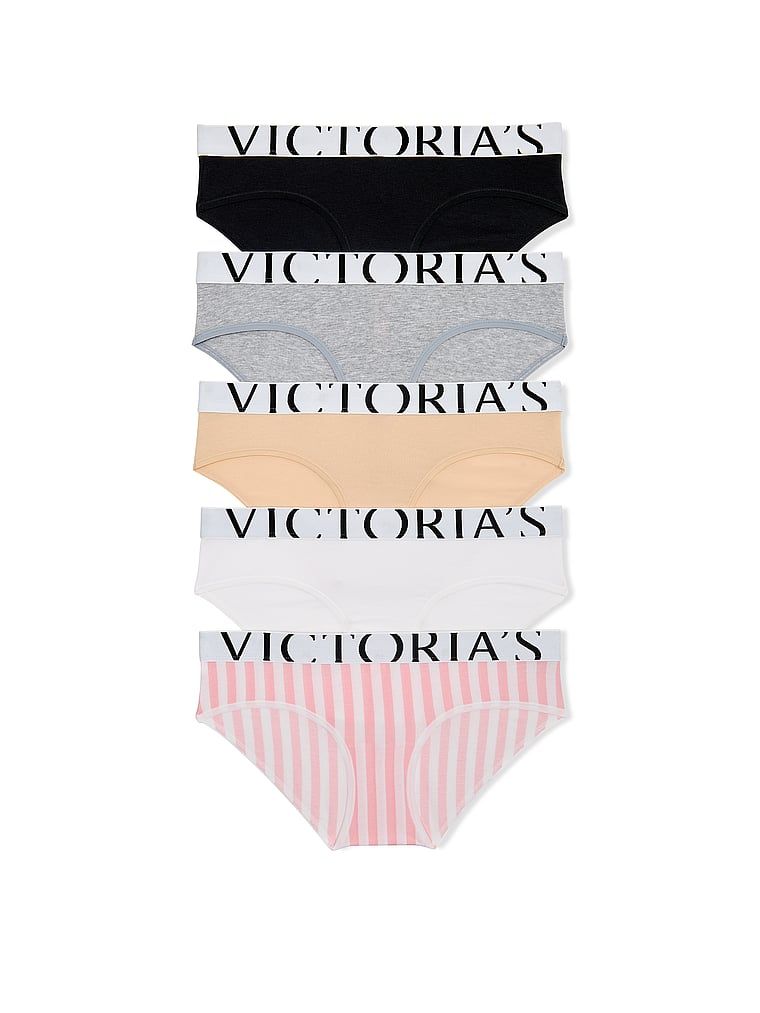 Victoria's Secret Set de 5 perechi de chiloți Hiphugger din bumbac, cu logo supradimensionat
