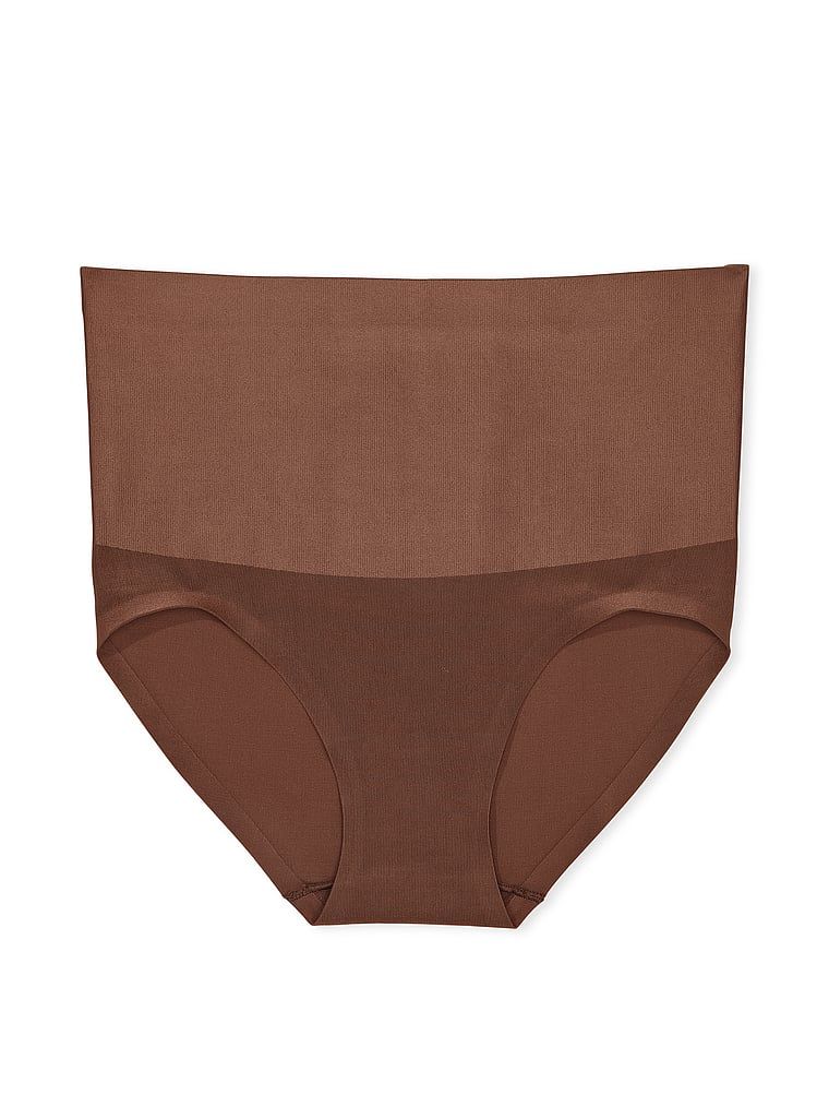 Chiloți de modelare cu talie înaltă Smoothing Shimmer. Produsul este maro și provine din colecția Body by Victoria.