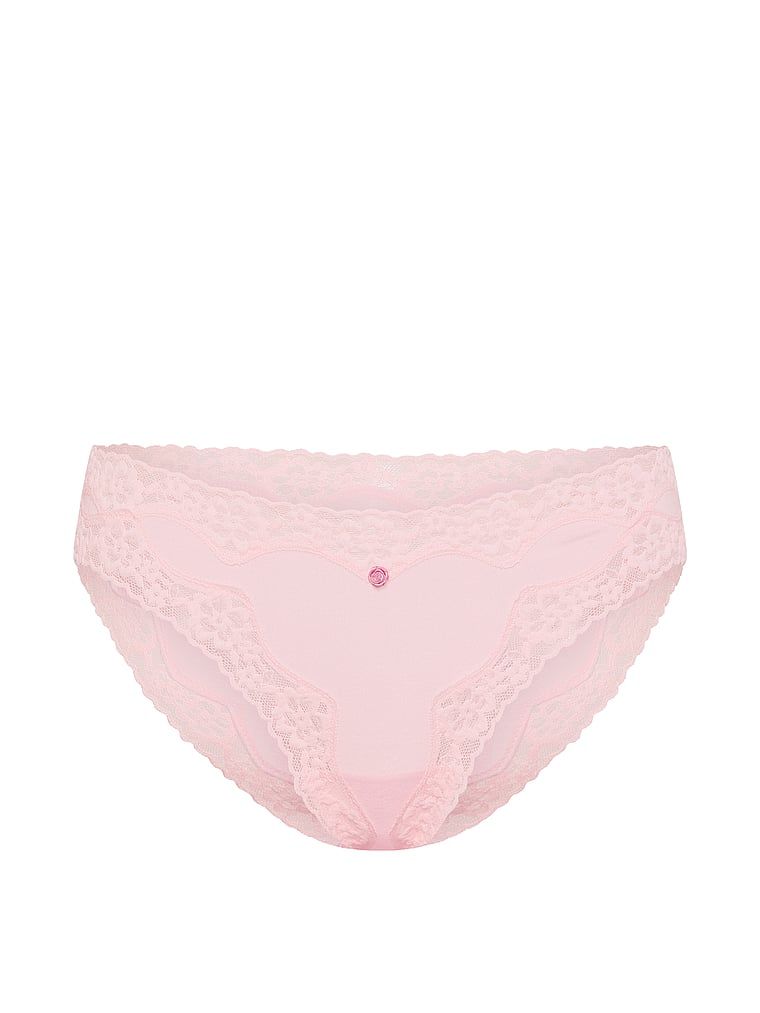 Chiloți din bumbac cu dantelă cu dantelă și baie de baie. Produsul este roz și provine din colecția Lace Trim.