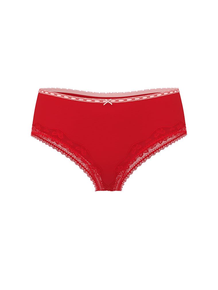 Chiloți din bumbac cu margini de dantelă cu fundă. Produsul este roșu și provine din colecția Lace Trim.