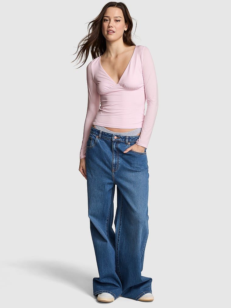 Tricou cu mânecă lungă elastic și drapat Base