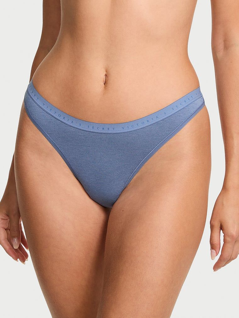 Tanga din bumbac High-Leg Scoop. Produsul este albastru și provine din colecția Victoria's Secret.