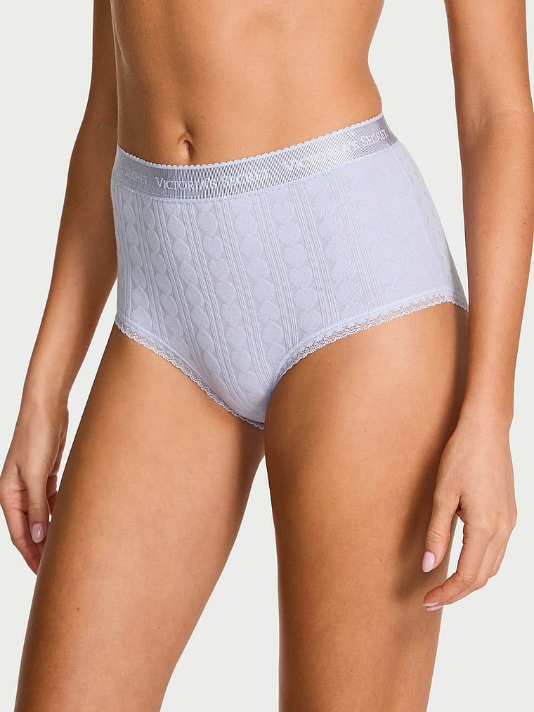 Chiloți din bumbac cu talie înaltă, inimioare și logo-ul Heart Pointelle Brief. Produsul este de culoare mov și provine din colecția Bumbac.