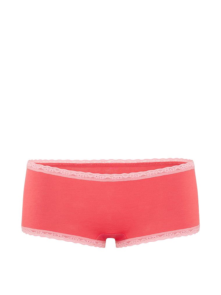 Pantaloni scurți de bumbac cu dantelă pe margini: Boyshort cu margini din dantelă. Produsul este roșu și provine din colecția Lace Trim.