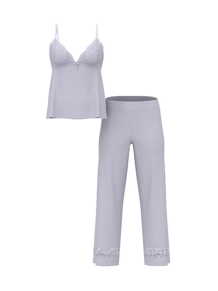 Pijamale modale - o bluză cu bretele și pantaloni lungi SoSoft. Produsul este de culoare mov și provine din colecția Victoria's Secret.