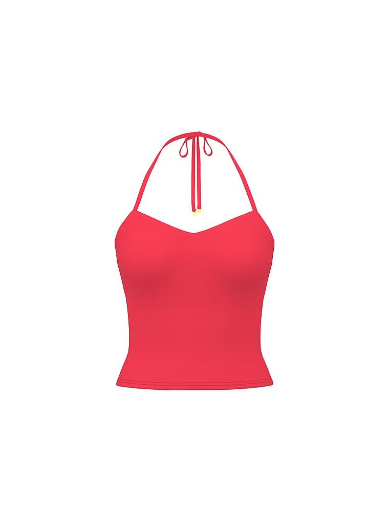 Partea superioară legată în jurul gâtului pentru înot și Tankini esențial pe plajă. Produsul este roz și provine din colecția Victoria's Secret Swim.