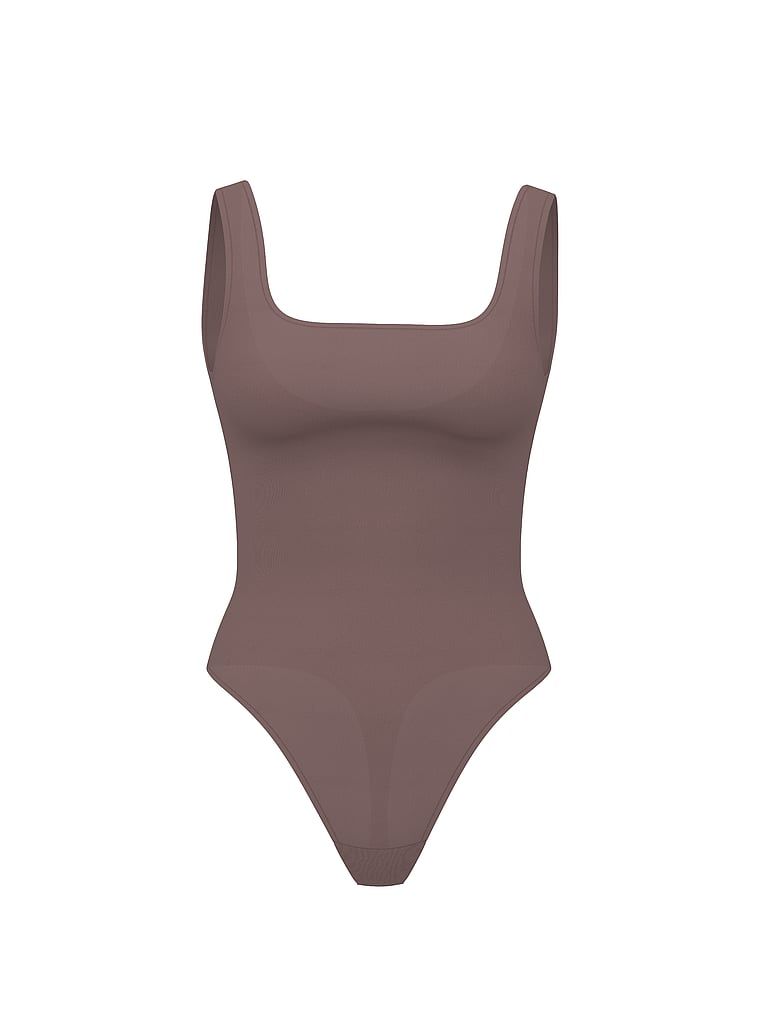 Body Luxe Contour cu decolteu pătrat. Produsul este de culoare gri și provine din colecția Victoria's Secret.