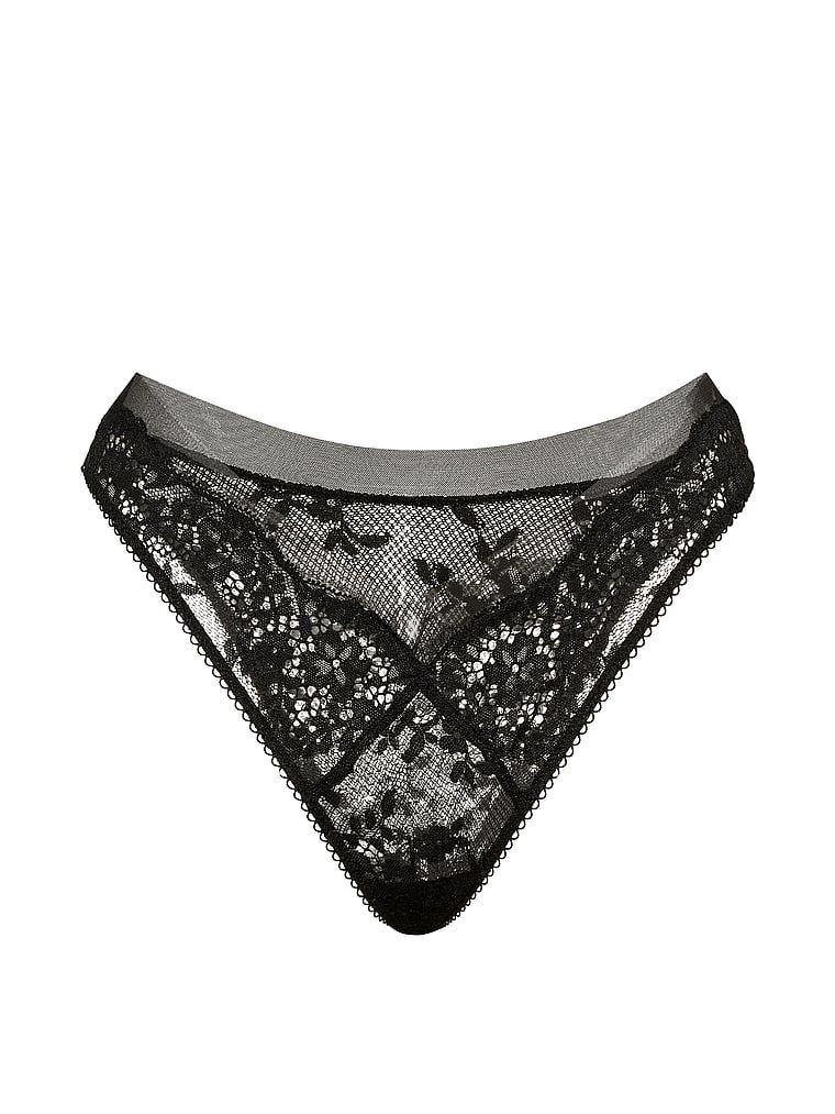 Chiloți brazilieni din dantelă, dantelă și plasă. Produsul este negru și provine din colecția Dream Angels.