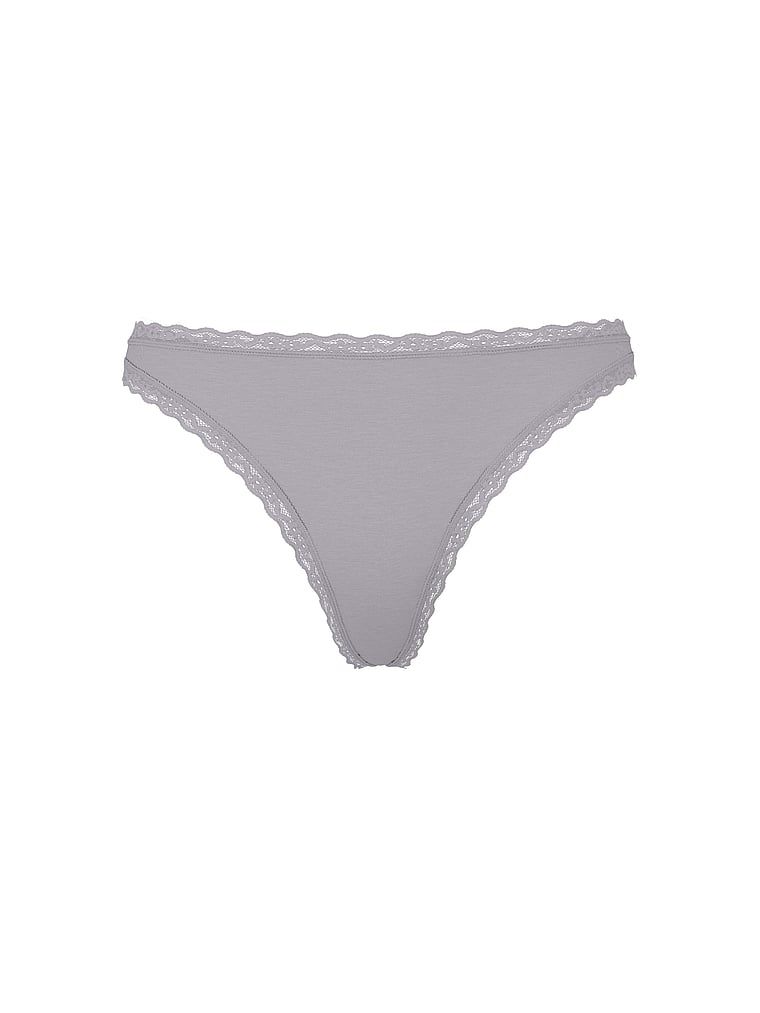 Tanga de bumbac cu dantelă pe margini: talie din dantelă. Produsul este de culoare mov și provine din colecția Lace Trim.
