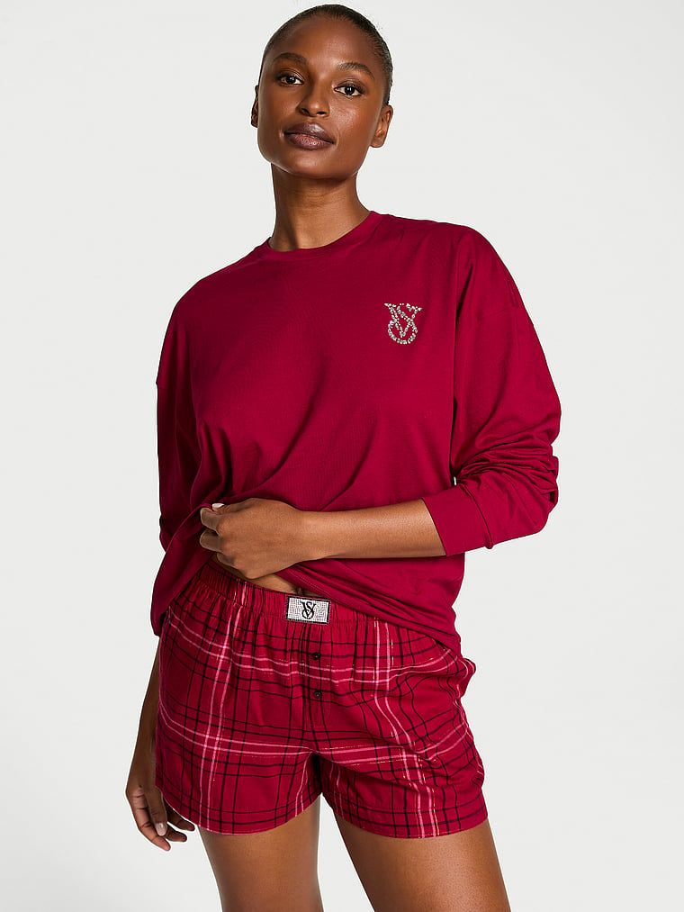 Victorias Secret Set Tee-jama din flanel cu mâneci lungi și șort