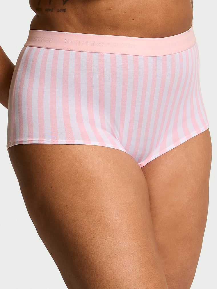 Chiloți din bumbac cu logo în talie Boyshort. Produsul are un model în dungi și provine din colecția Bumbac.
