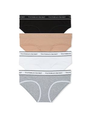 Victoria's Secret Set de 4 perechi de chiloți Hiphugger din bumbac, cu logo aplicat