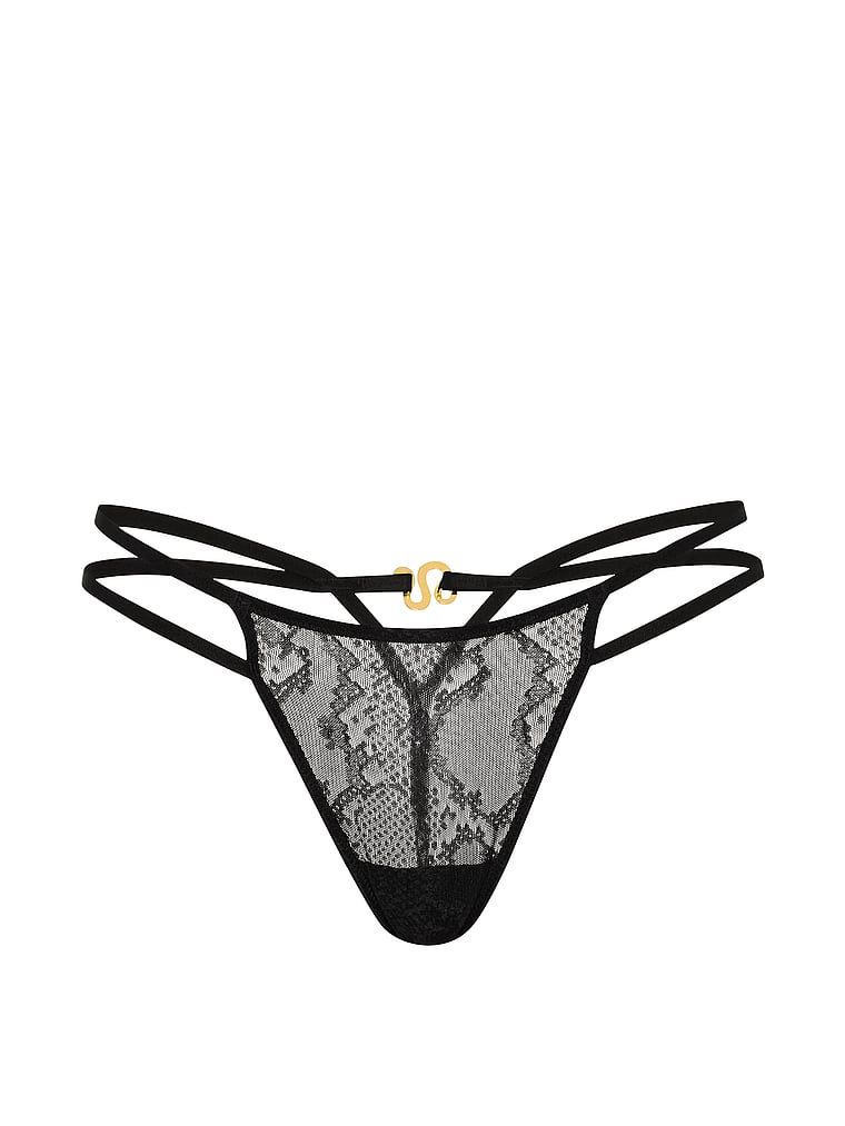 Tanga din dantelă cu ciorapi decorativi Viper. Produsul este negru și provine din colecția Very Sexy.