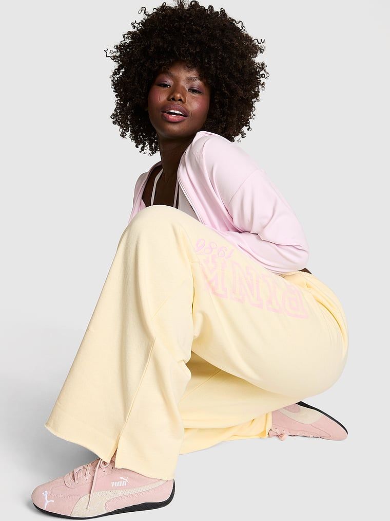 Pantaloni trening Campus Fleece wide leg cu fantă