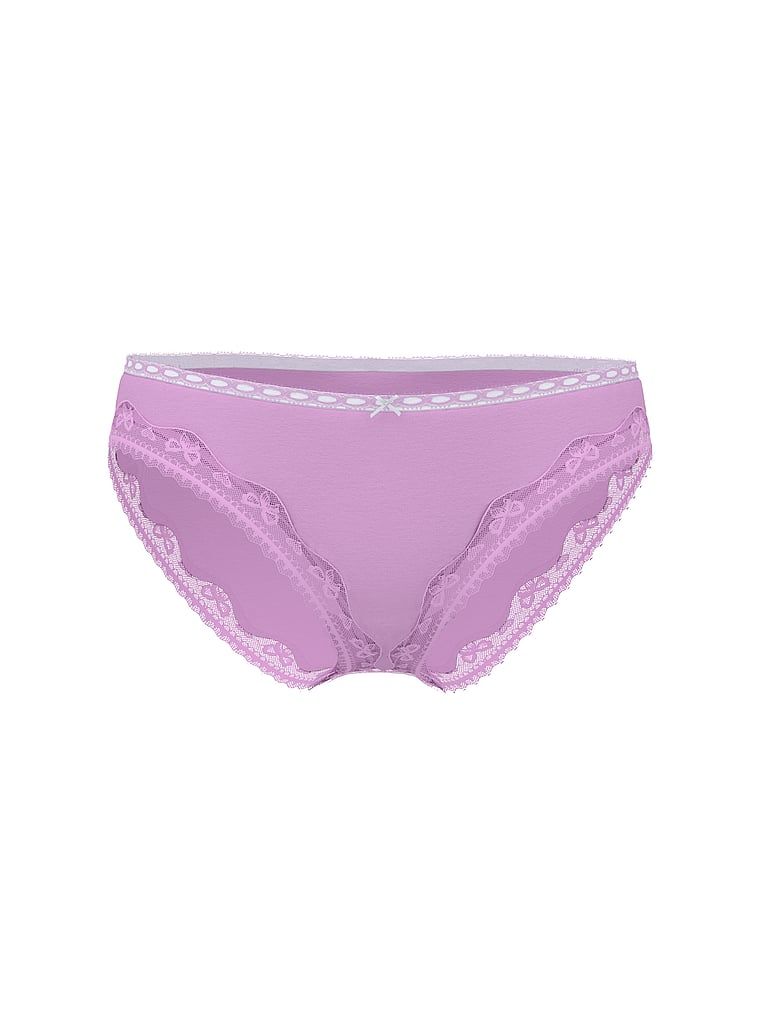 Chiloți din bumbac Bikini cu margini cu dantelă și fundă. Produsul este de culoare mov și provine din colecția Lace Trim.