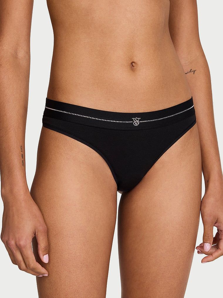 Cotton Chiloți Tanga cu logo strălucitor, din bumbac