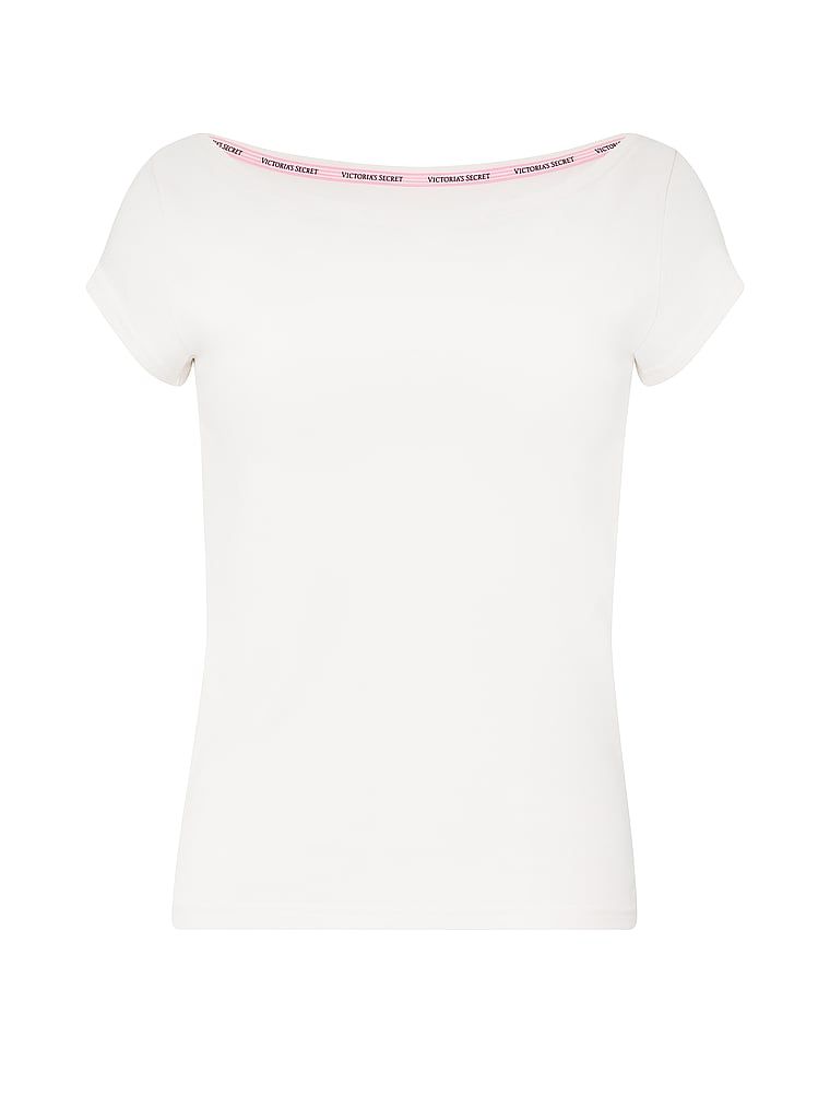 Tricou de bumbac cu decolteu de barcă, decolteu Boatneck. Produsul este alb și provine din colecția Angel Essentials.