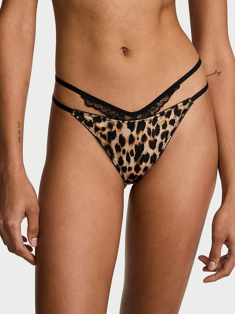 Very Sexy Chiloți V-String cu decupaje, cu barete, cu margine din dantelă cu trandafiri