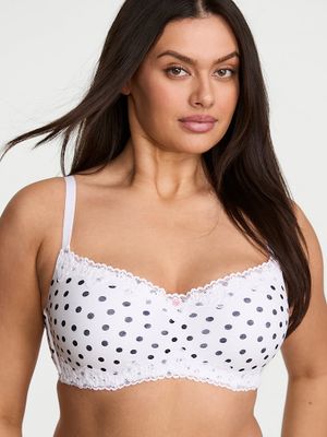 T-shirt Sutien Balconette, din bumbac, cu căptușeală subțire, cu margine din dantelă