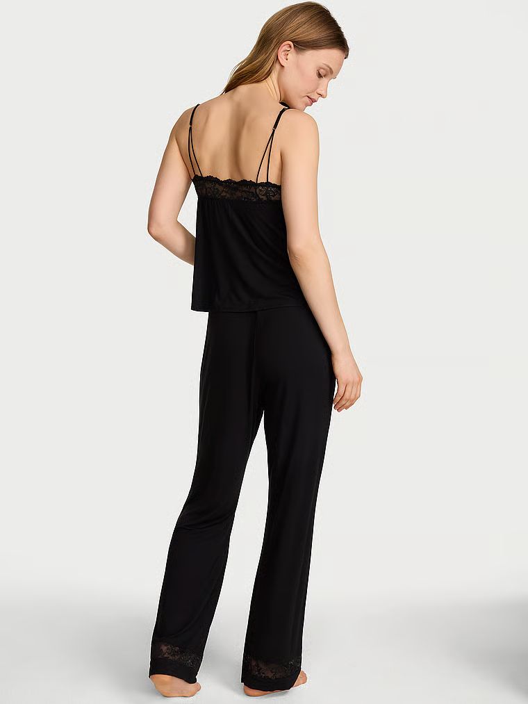 Pijamale modale - o bluză cu bretele și pantaloni lungi SoSoft. Produsul este negru și provine din colecția Victoria's Secret.