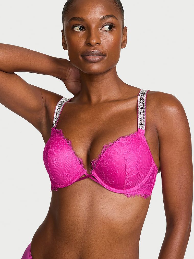 Very Sexy Sutien cu Push-Up din dantelă în formă de trandafir Bombshell Add-2-Cups cu bretele strălucitoare