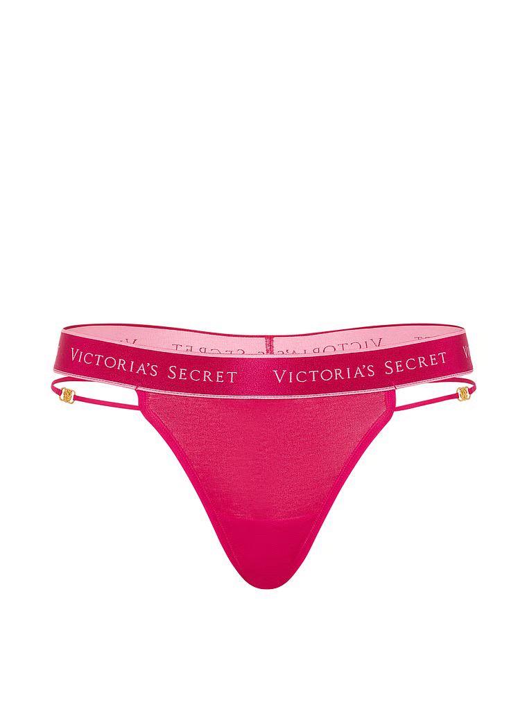Tanga de bumbac cu logo și bretele: Strappy. Produsul este roz și provine din colecția Bumbac.