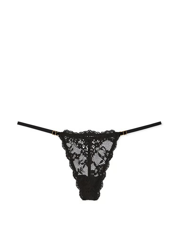 Tanga din dantelă cu bretele reglabile din dantelă V-String. Produsul este negru și provine din colecția Dream Angels.