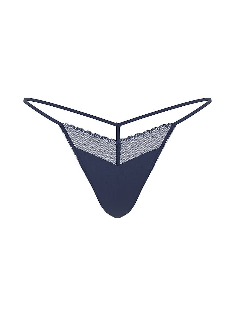 Tanga, dantelă, pointelle. Produsul este albastru și provine din colecția Victoria's Secret.