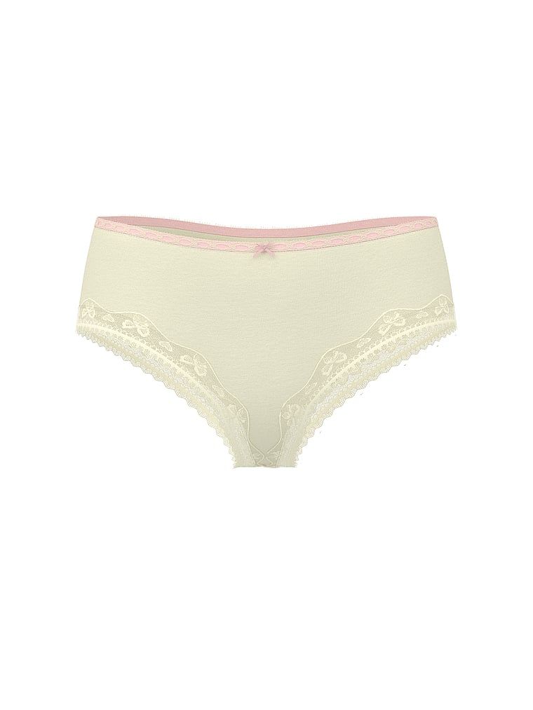 Chiloți din bumbac cu margini de dantelă cu fundă. Produsul este de culoare verde și provine din colecția Lace Trim.