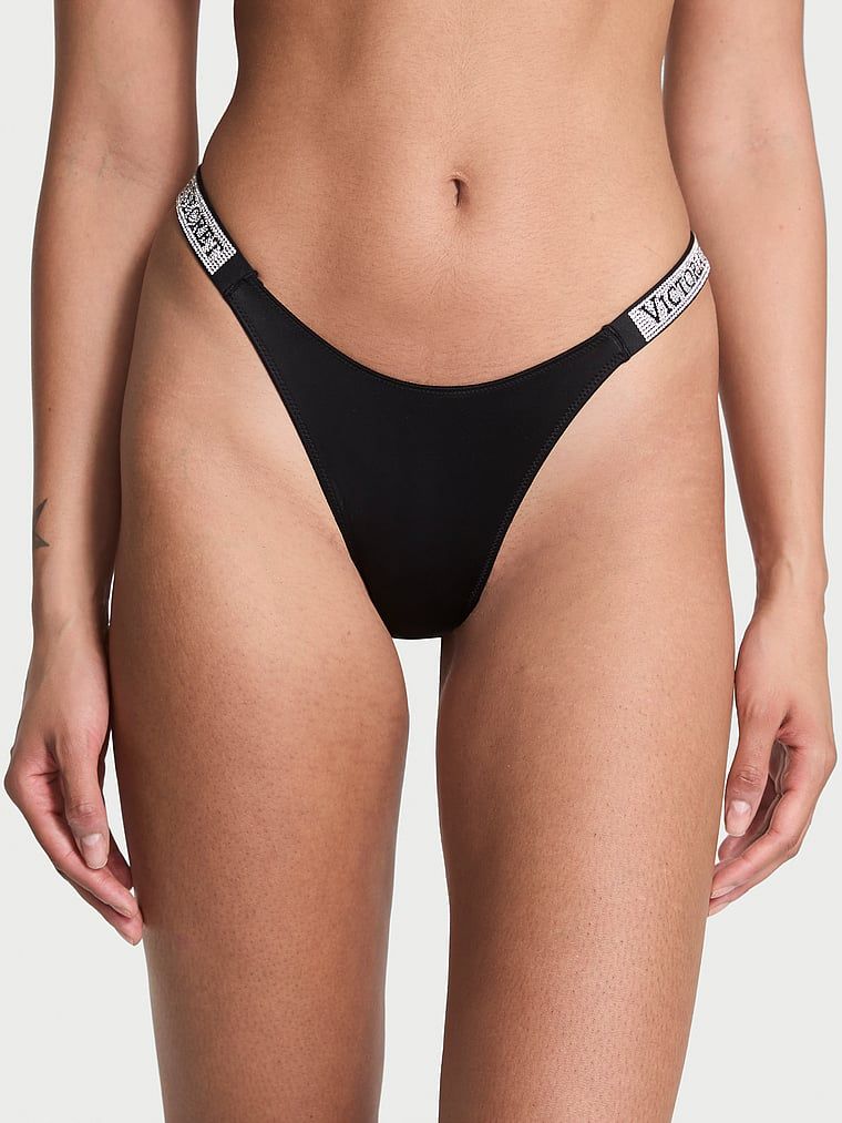 Chiloți brazilieni cu dungi braziliene Shine Trap. Produsul este negru și provine din colecția Very Sexy.