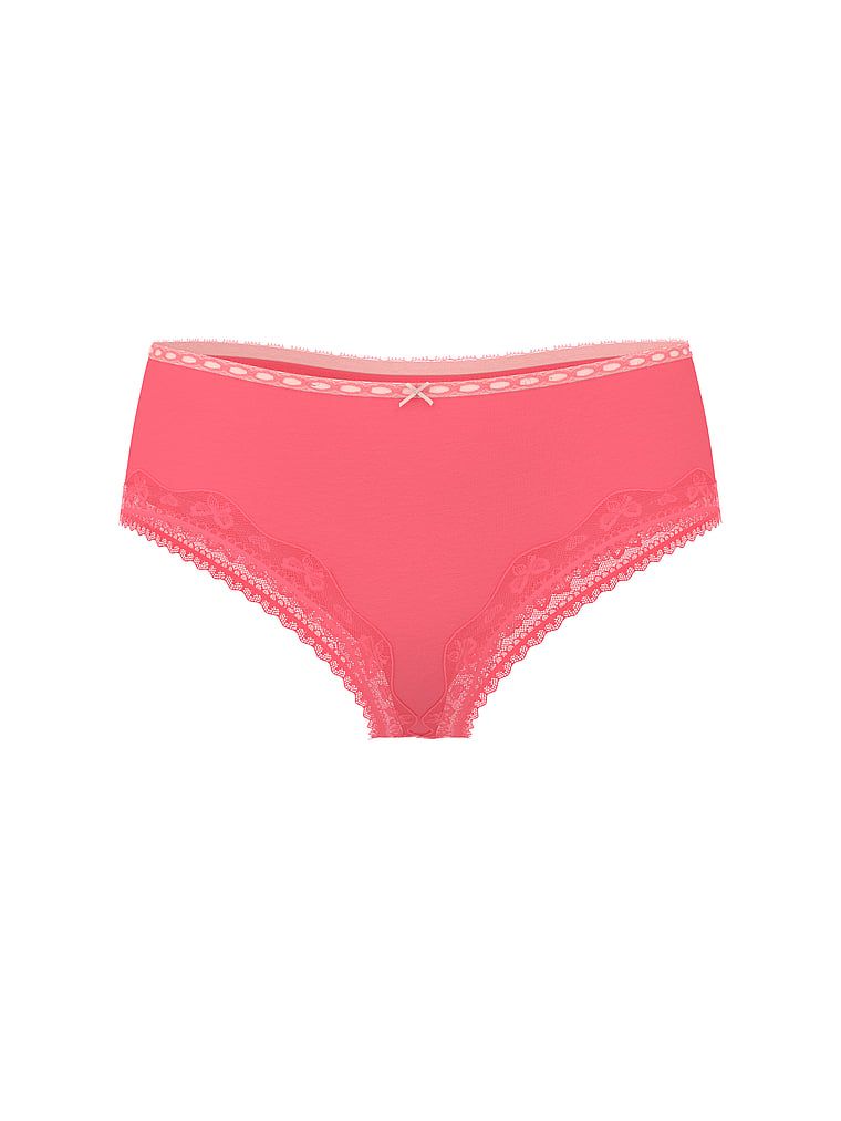 Chiloți din bumbac cu margini de dantelă cu fundă. Produsul este roz și provine din colecția Lace Trim.