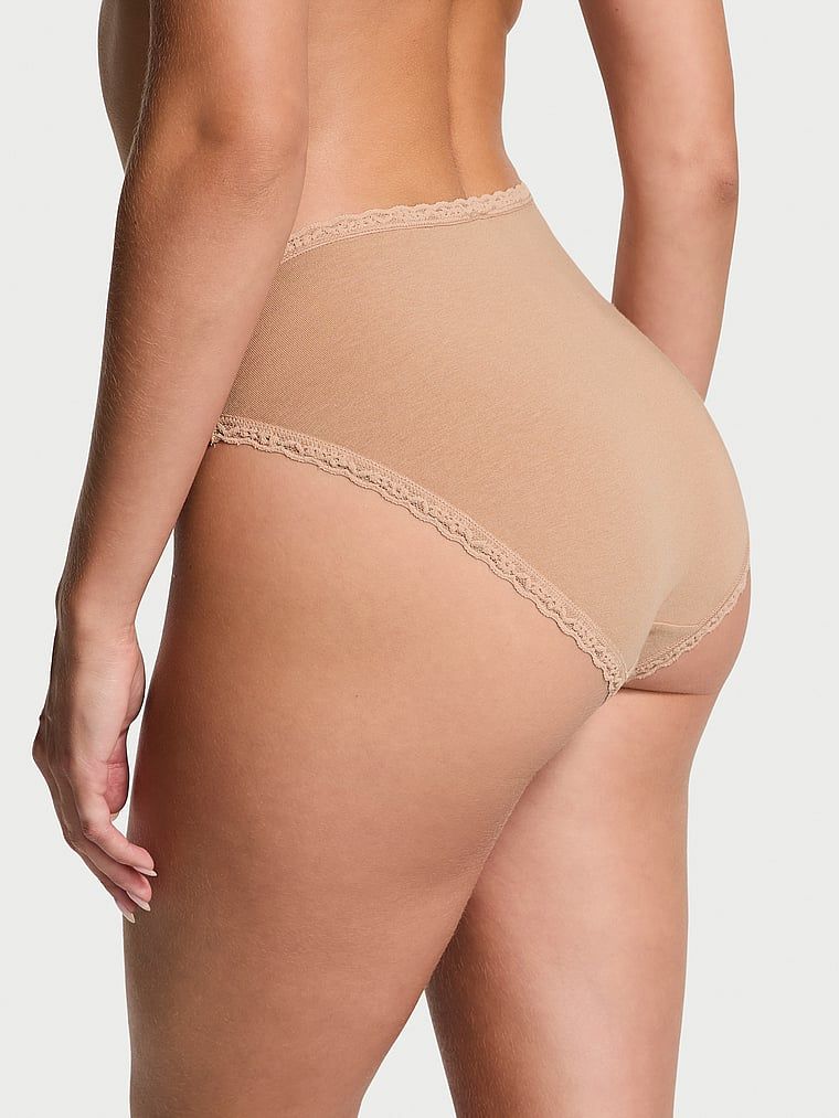 Chiloți din bumbac cu dantelă Lunghi-Trim Bikini. Produsul este bej și provine din colecția Lacie.