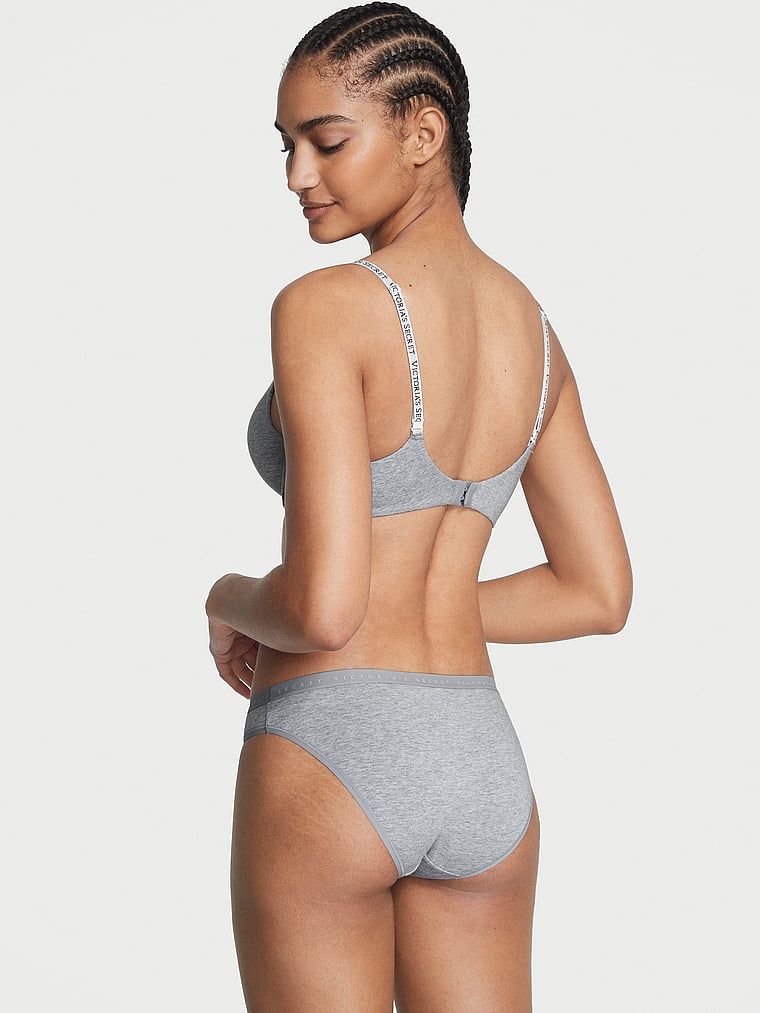 Chiloți de bikini din bumbac elastic. Produsul este gri și provine din colecția Victoria's Secret.