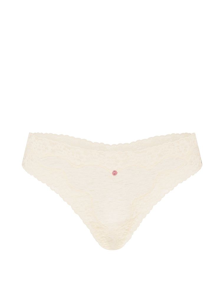 Tanga de bumbac cu dantelă - Margine din dantelă. Produsul este bej și provine din colecția Lace Trim.