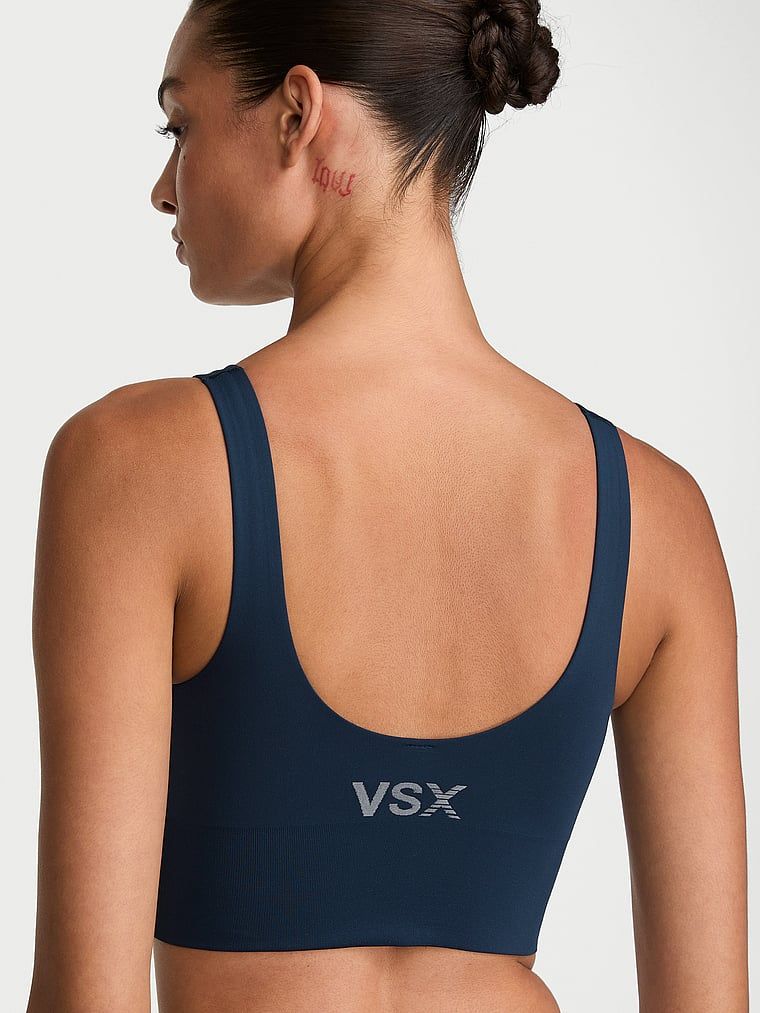 Sutiene sport VSX Elevate cu un finisaj neted. Produsul este albastru și provine din colecția VSX.