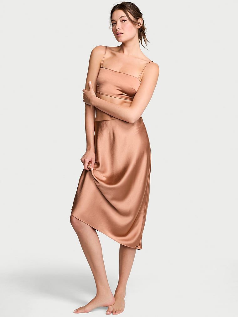 Victorias Secret Set pentru dormit cu top tip bandeau scurt și fustă din satin Luxe
