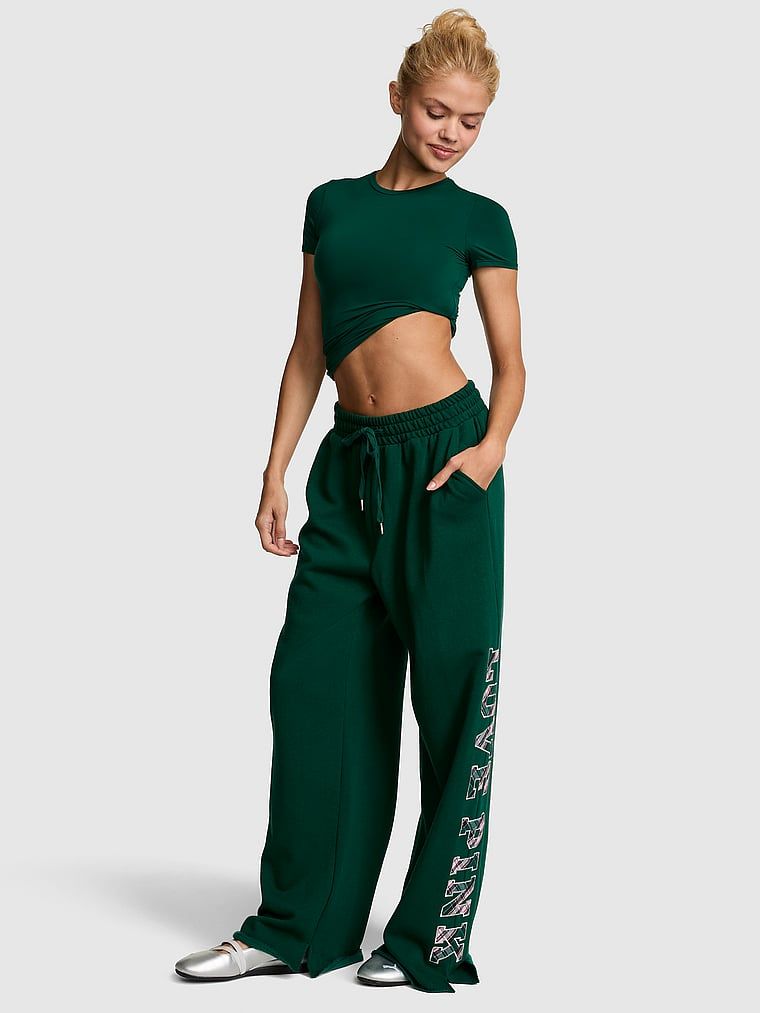PINK Pantaloni de trening Campus Fleece cu croială largă și tiv despicat