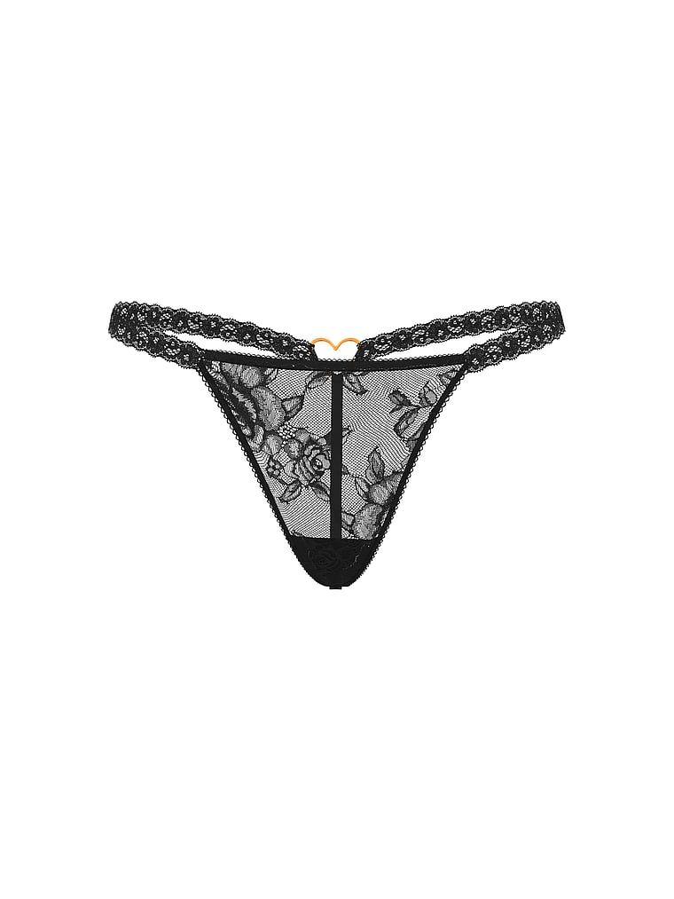 Tanga din dantelă cu inimă pe spate, Rose Lace Heart Hardware. Produsul este negru și provine din colecția Very Sexy.