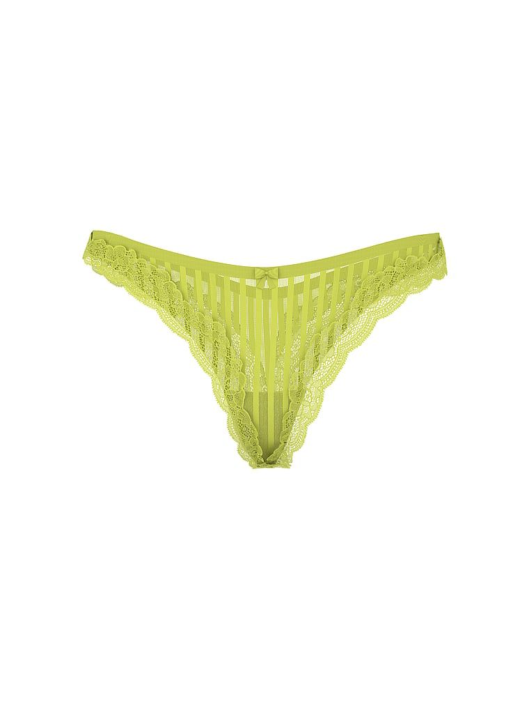 Tanga cu bretele și picioare înalte, Tease Sheer Stripe. Produsul este de culoare verde și provine din colecția Victoria's Secret.