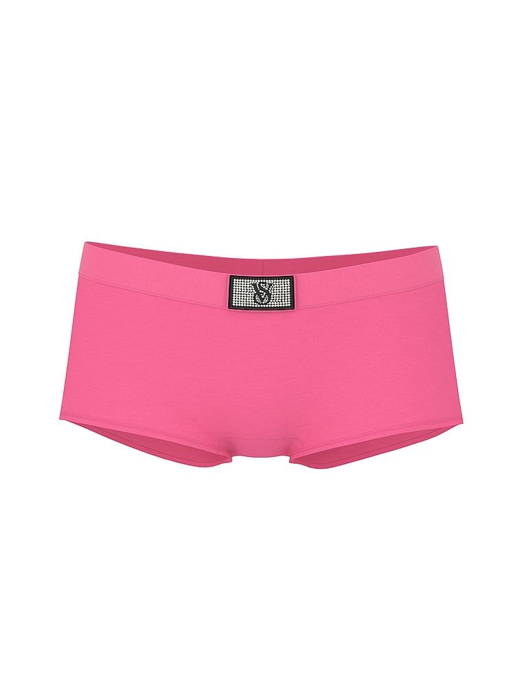 Pantaloni scurți din bumbac cu sigla Shine Patch strălucitor. Produsul este de culoare roz și provine din colecția Cottumbac.