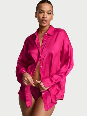Victoria's Secret Cămașă luxoasă din satin transparent, cu nasturi în față